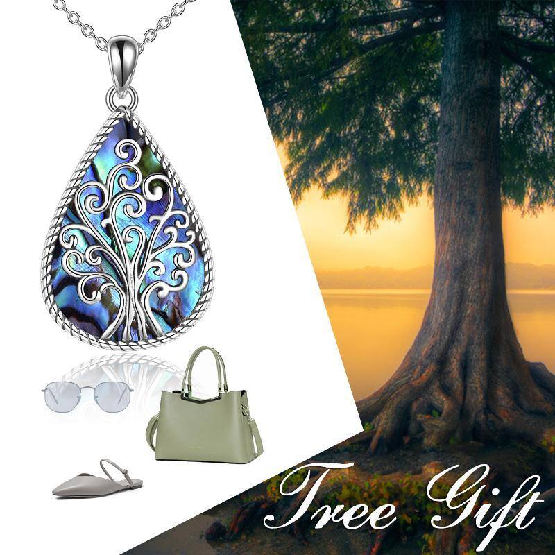 Colar com pingente em formato de gota em prata esterlina Abalone Shellfish Tree Of Life-6