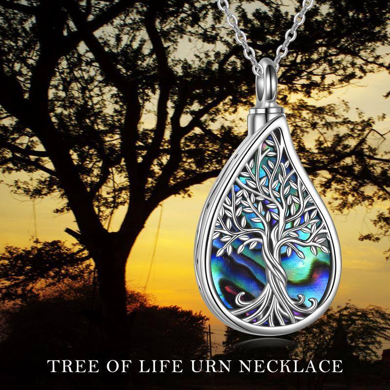 Sterling Silver Abalone Shellfish Tree Of Life & Drop Shape Urn Necklace for Ashes with Engraved Word-3