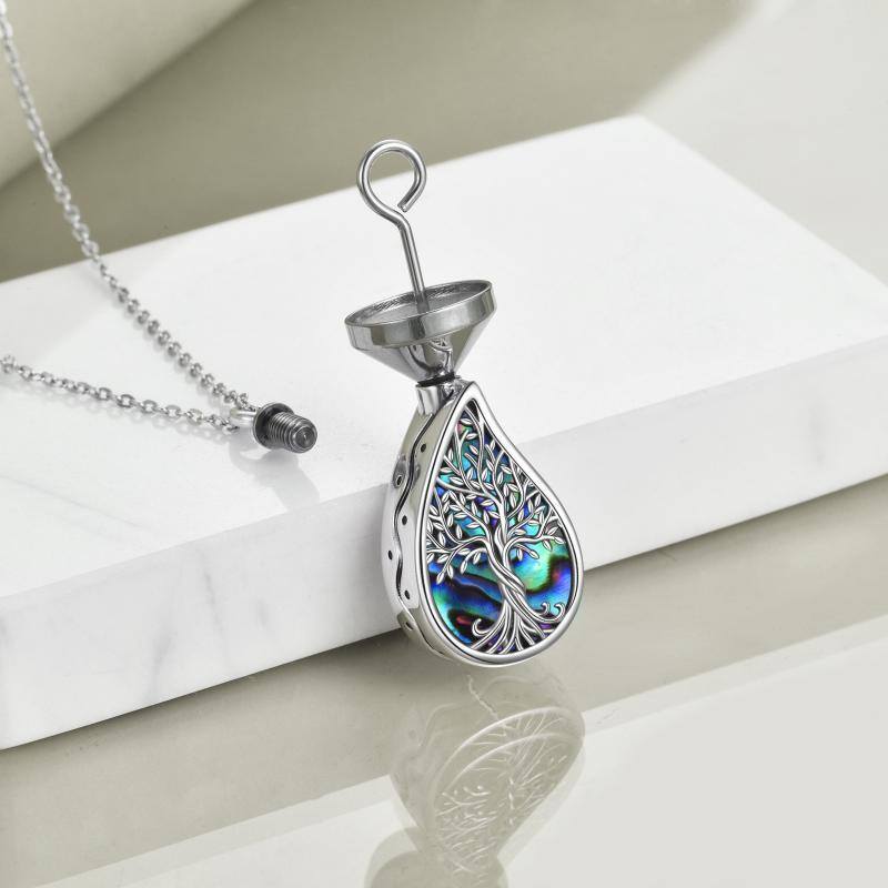 Sterling Silver Abalone Shellfish Tree Of Life & Drop Shape Urn Necklace for Ashes with Engraved Word-4