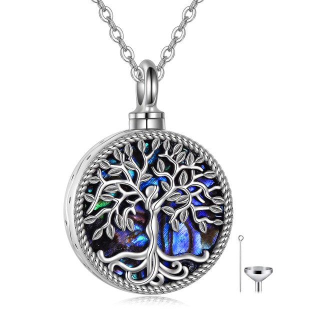 Prata esterlina Abalone Shellfish Tree Of Life Godness Urn Colar para Cinzas-1