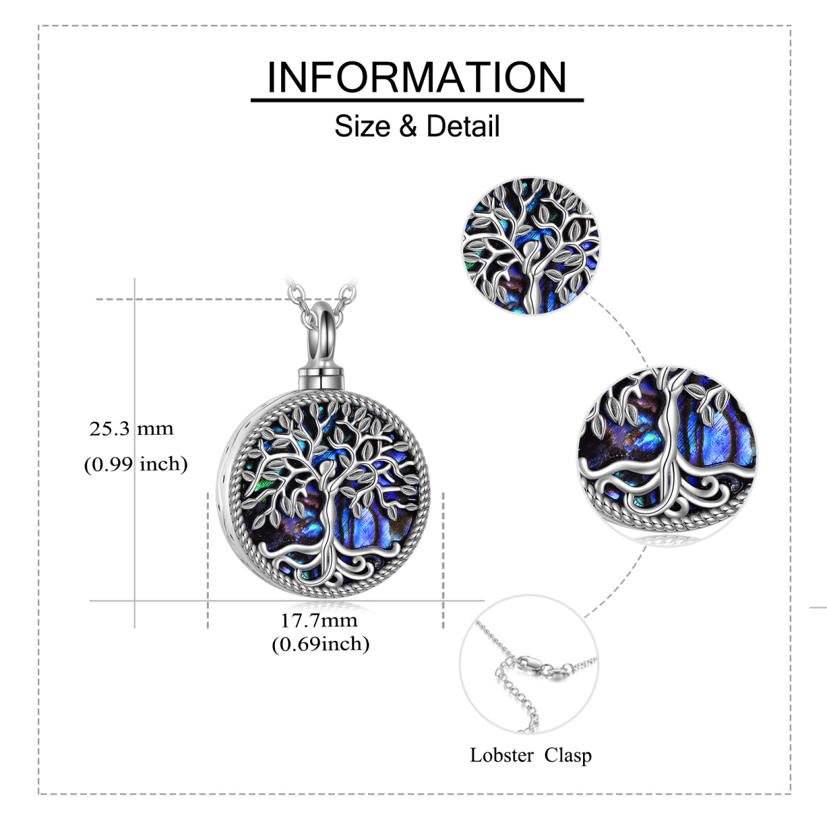 Collar de plata de ley Abalone Shellfish Tree Of Life Godness Urn para cenizas-5