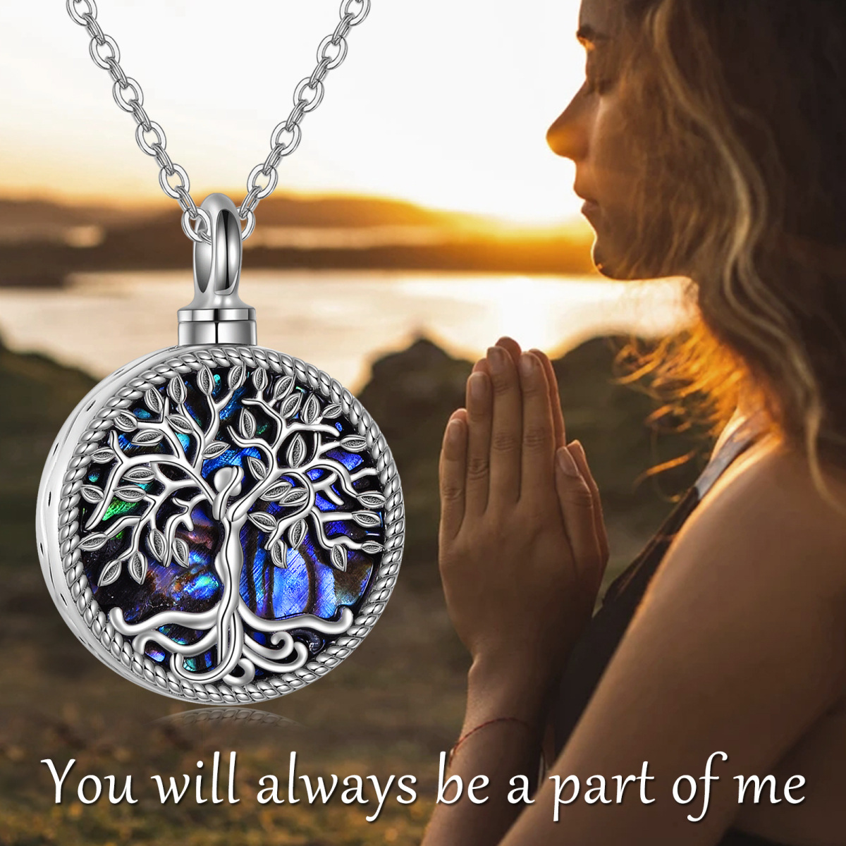 Collar de plata de ley Abalone Shellfish Tree Of Life Godness Urn para cenizas-6