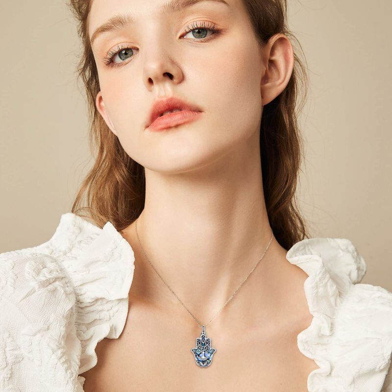 Colar de urna de mão Hamsa da árvore da vida do marisco de abalone em prata esterlina para cinzas-2