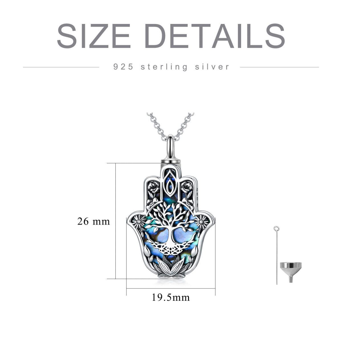 Collier d'urne à main en argent sterling avec ormeau, coquillages, arbre de vie, Hamsa pour cendres-5