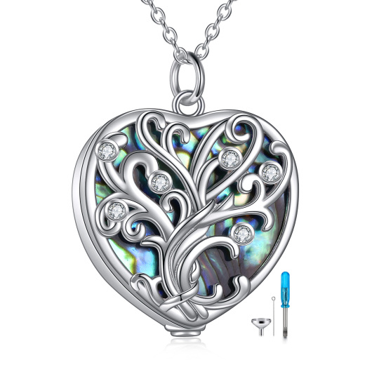 Collana con ciondolo a forma di albero della vita e cuore in argento sterling con conchiglia Abalone