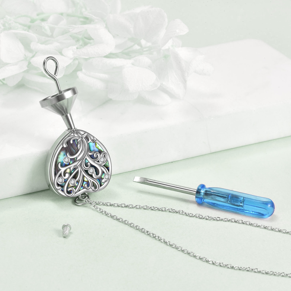 Sterling Silver Abalone Shellfish Tree Of Life & Heart Pendant Necklace-4