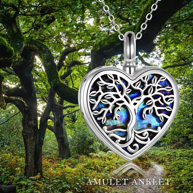 Collar de plata de ley Abalone Shellfish Tree Of Life & Heart Urn para cenizas con palabra-3