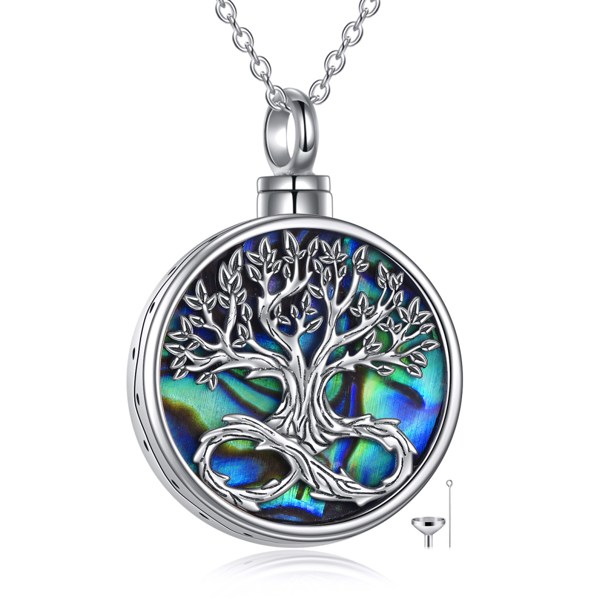 Naszyjnik na urnę z prochami ze srebra Abalone Shellfish Tree Of Life & Infinity Symbol-1