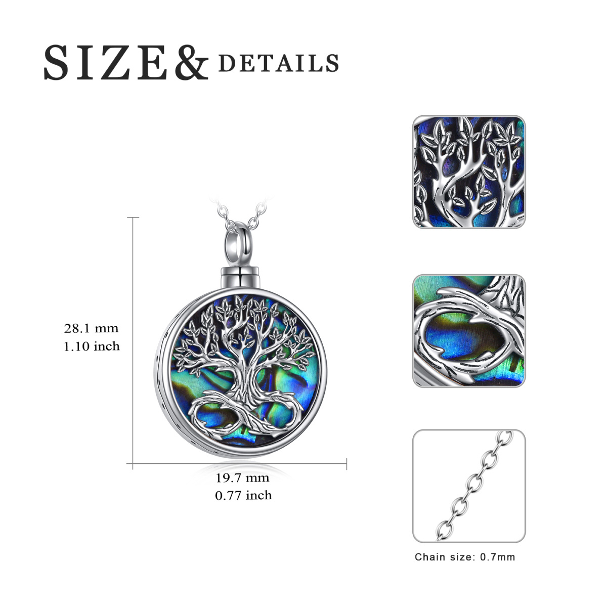 Sterling Silber Abalone Muscheln Baum des Lebens & Infinity Symbol Urne Halskette für Asche-5