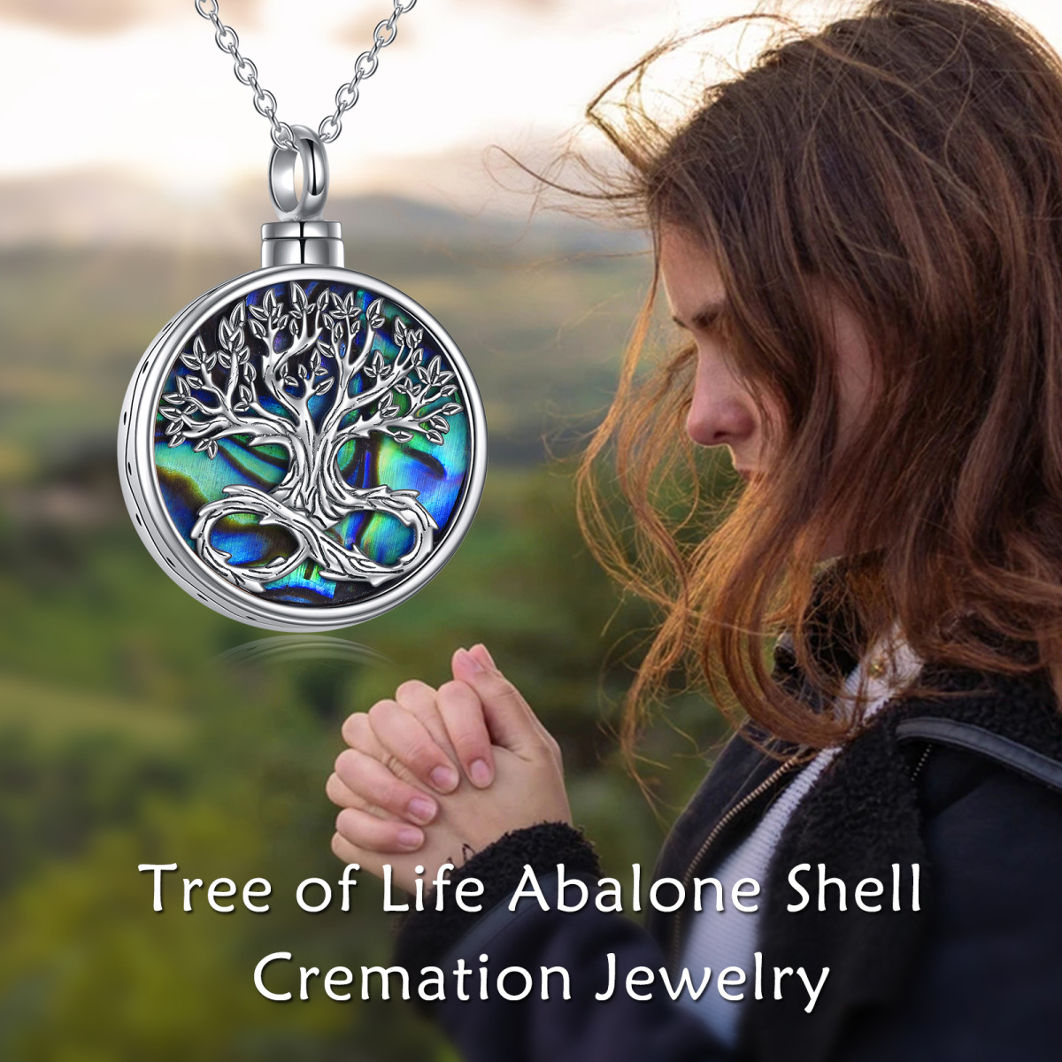 Naszyjnik na urnę z prochami ze srebra Abalone Shellfish Tree Of Life & Infinity Symbol-6