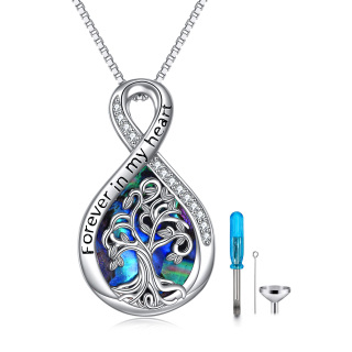 Sterling Silver Abalone Shellfish Tree Of Life & Infinity Symbol Urn Necklace for Ashes with Engraved Word-12