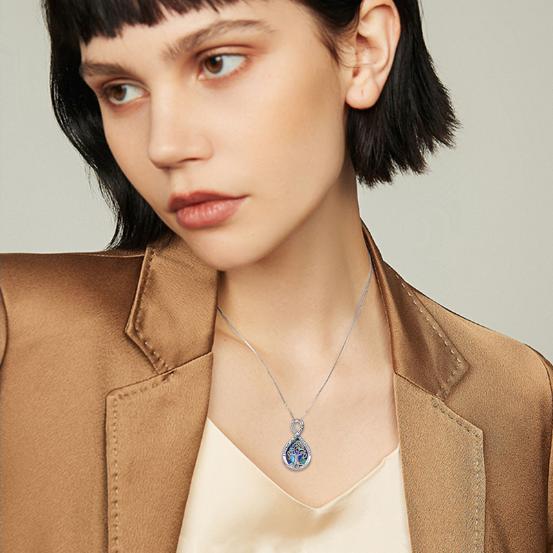 Collar de plata de ley Abalone Shellfish Tree Of Life & Infinity Symbol Urn con palabra gr-2