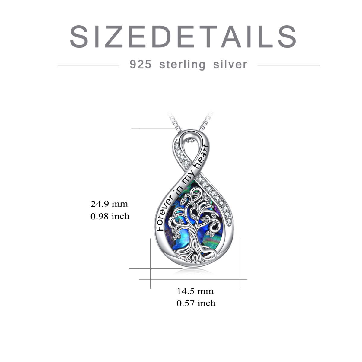 Sterling zilveren Abalone schelpdier boom van het leven & oneindigheid symbool Urn ketting voor as met gegraveerde woord-5