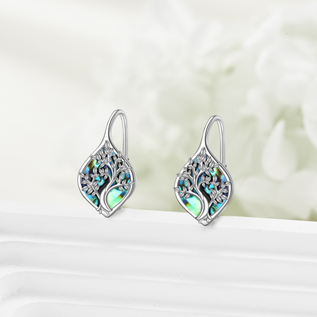 Boucles d'oreilles à levier en argent sterling avec coquillages d'ormeau et arbre de vie-4