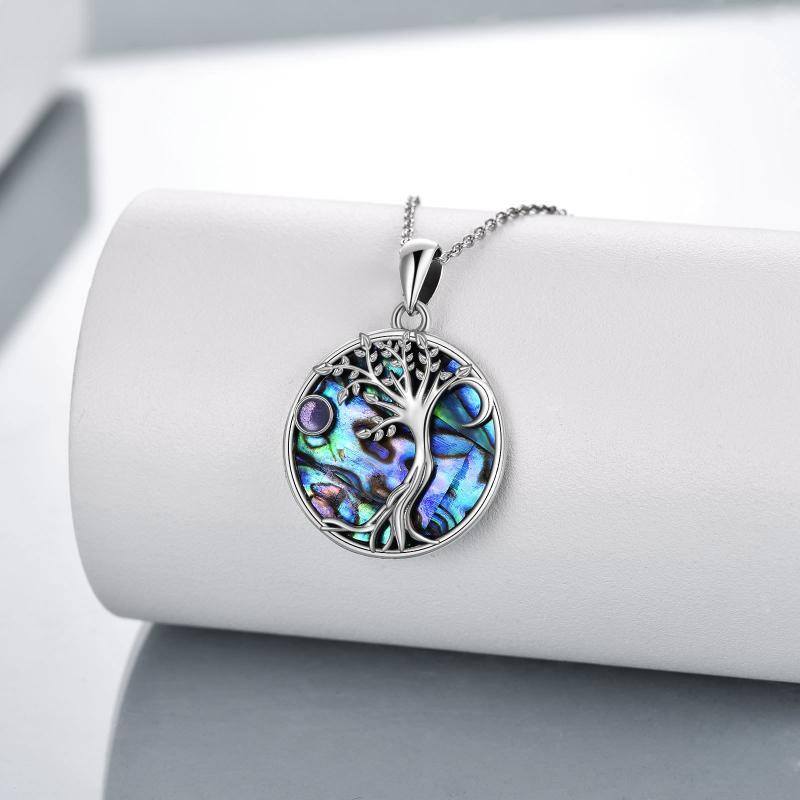 Sterling Silver Abalone Shellfish Tree Of Life & Moon Pendant Necklace-3