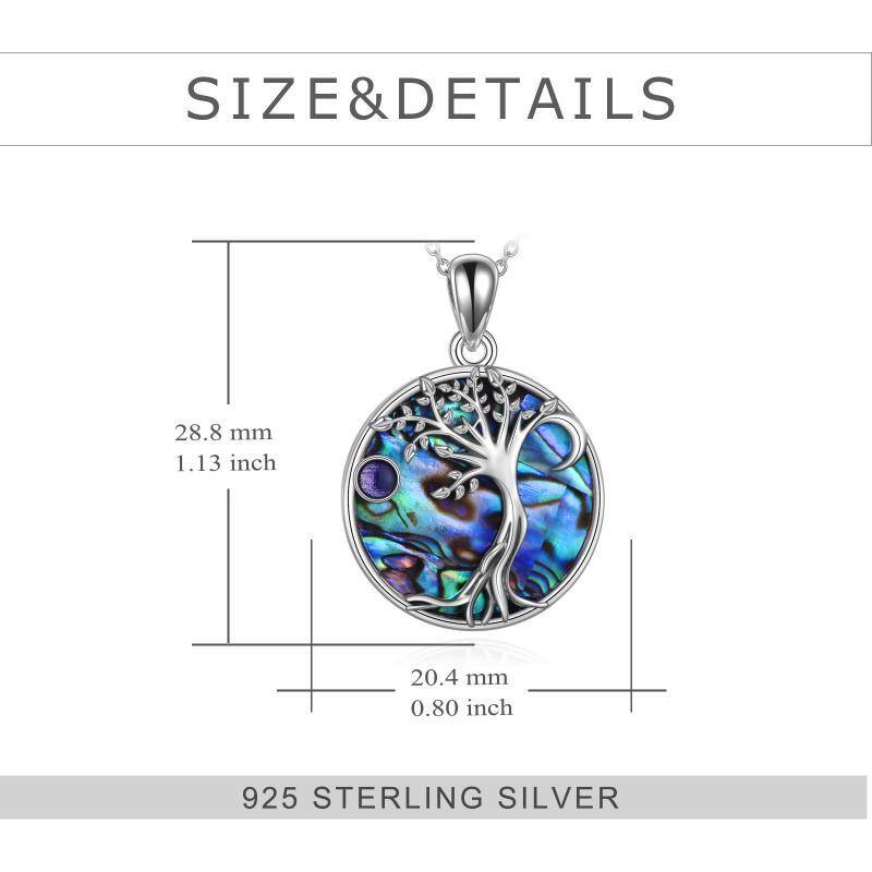 Sterling Silver Abalone Shellfish Tree Of Life & Moon Pendant Necklace-5