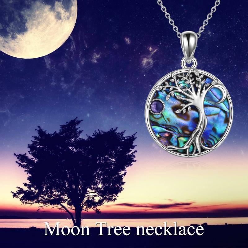 Collier en argent sterling avec pendentif Abalone Shellfish Tree Of Life & Moon (arbre de vie et lune)-6