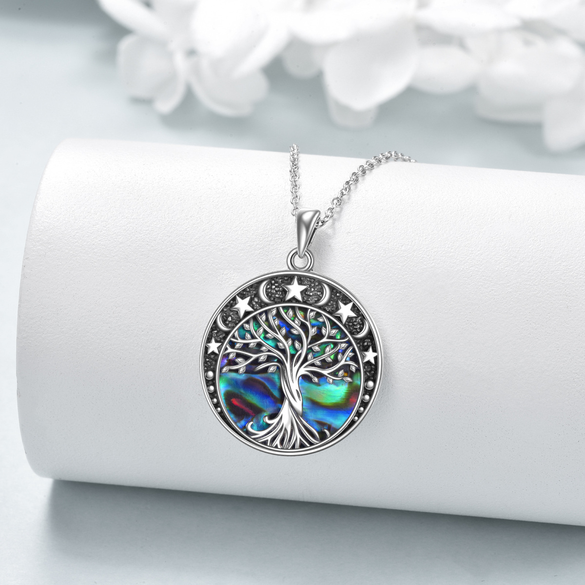 Collier en argent sterling avec pendentif Abalone Shellfish Tree Of Life & Moon (arbre de-3