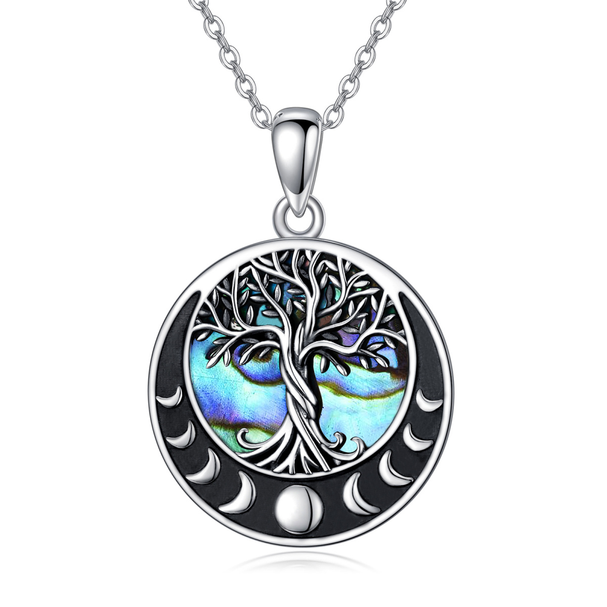 Collana con ciondolo in argento sterling con albero della vita e luna di conchiglie abalone-1