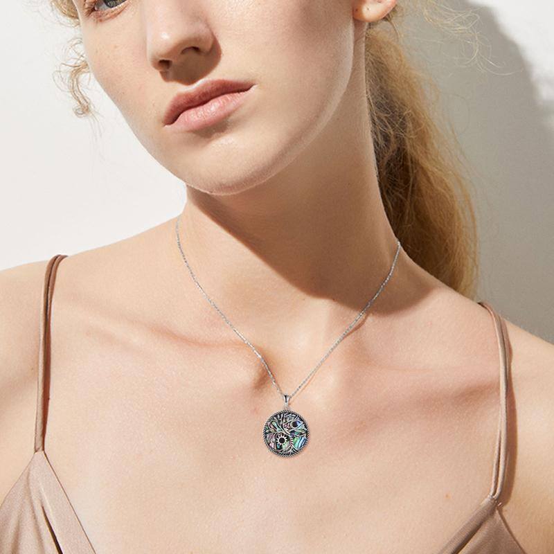 قلادة من الفضة الإسترلينية على شكل شجرة الحياة والقمر والشمس من أذن البحر للنساء-2