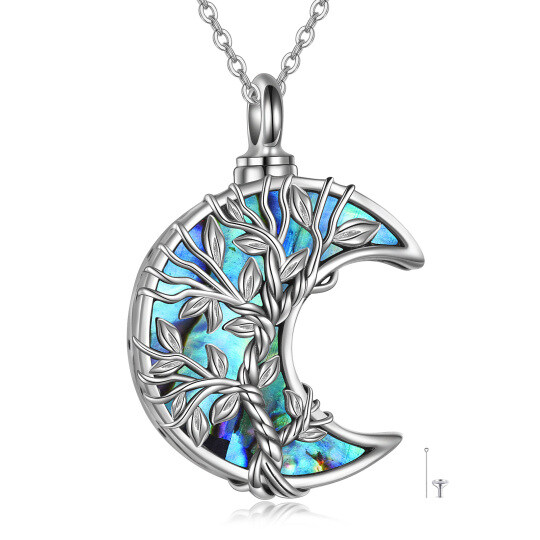 Collana con urna per le ceneri in argento sterling, conchiglia Abalone, albero della vita e luna