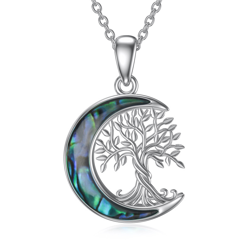Collar Abalone Shellfish Tree Of Life & Moon Urn de plata de ley-12