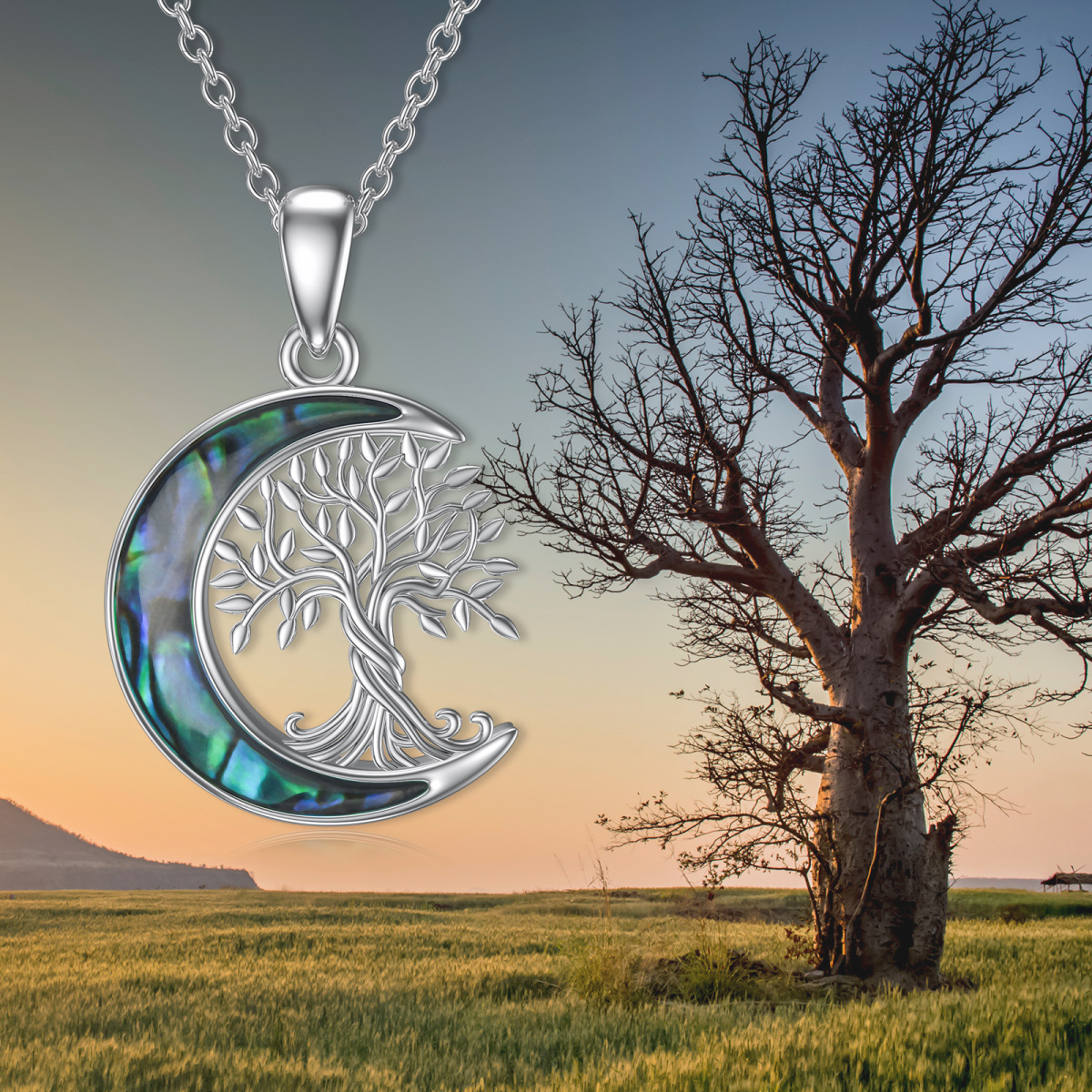 Collier en argent Abalone Shellfish Tree Of Life & Moon Urn (arbre de vie et urne de lune)-3