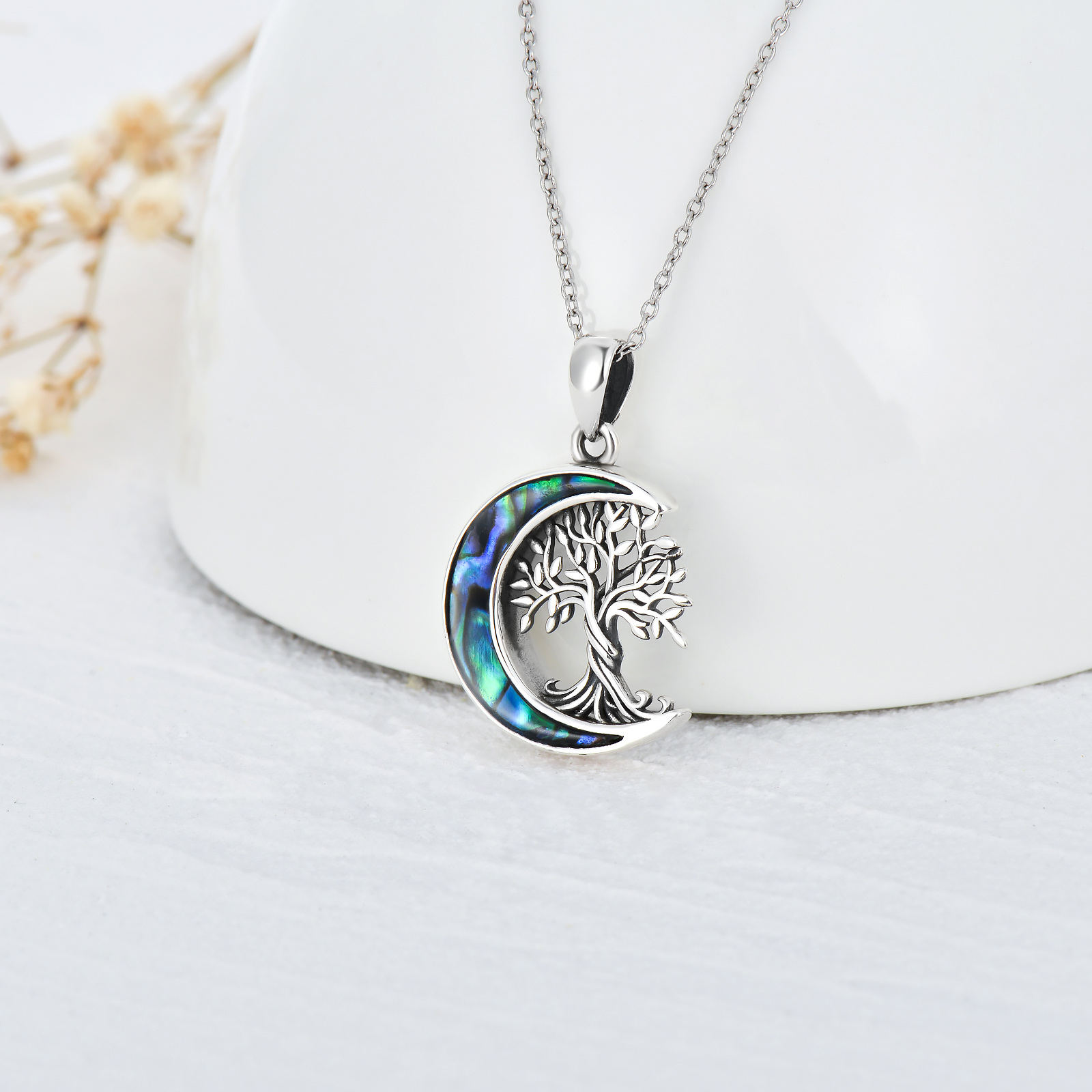 Collier en argent Abalone Shellfish Tree Of Life & Moon Urn (arbre de vie et urne de lune)-4