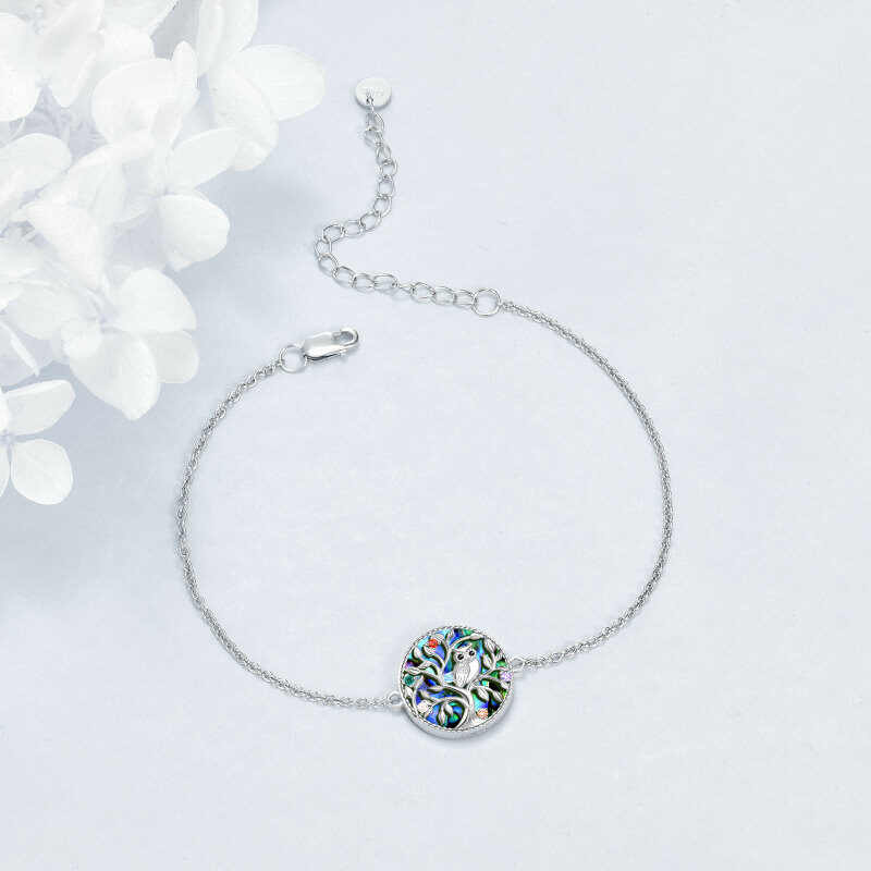 Sterling Silver Abalone Shellfish Tree Of Life & Owl with Birthstone Charm Bracelet-3