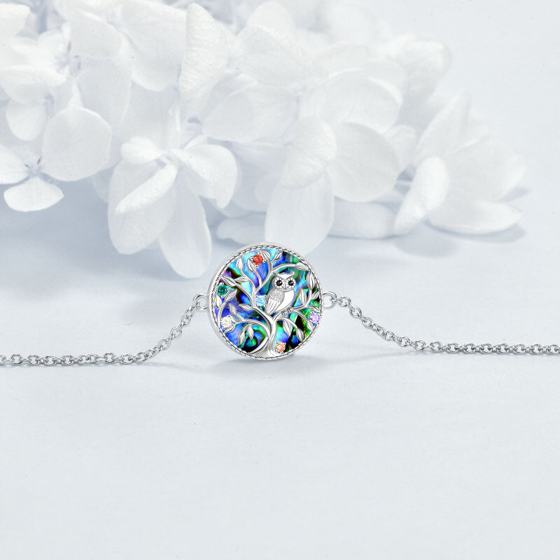 Sterling Silver Abalone Shellfish Tree Of Life & Owl with Birthstone Charm Bracelet-4