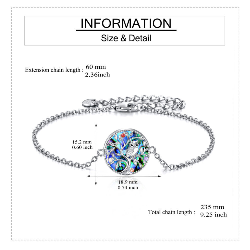 Sterling Silver Abalone Shellfish Tree Of Life & Owl with Birthstone Charm Bracelet-5