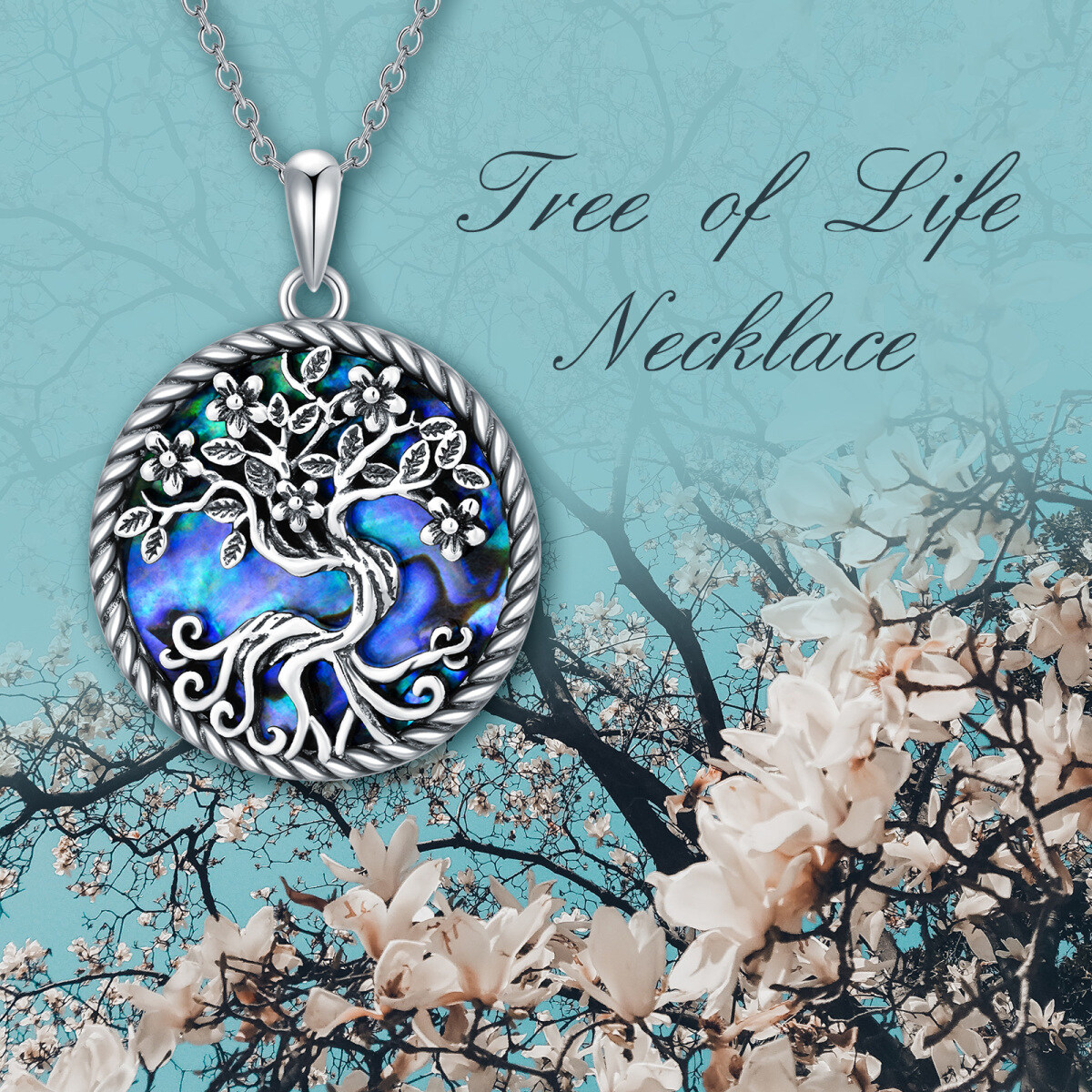 Collana con ciondolo in argento Sterling Abalone Shellfish Tree Of Life Peach Blossom-5