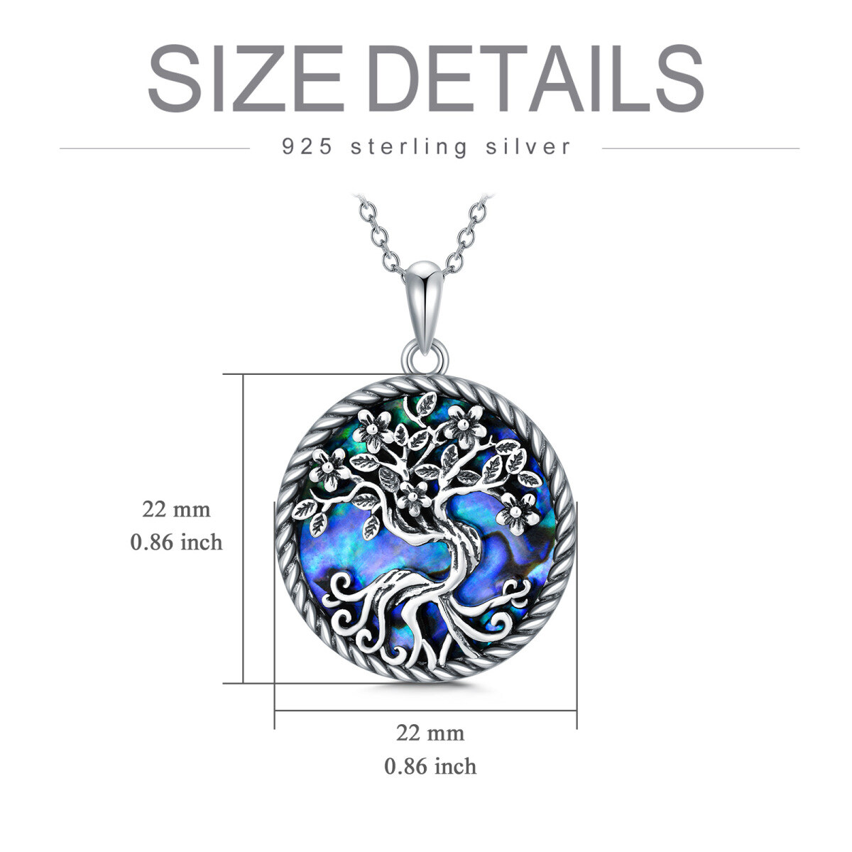 Collier en argent sterling avec pendentif Abalone Shellfish Tree Of Life Peach Blossom-6