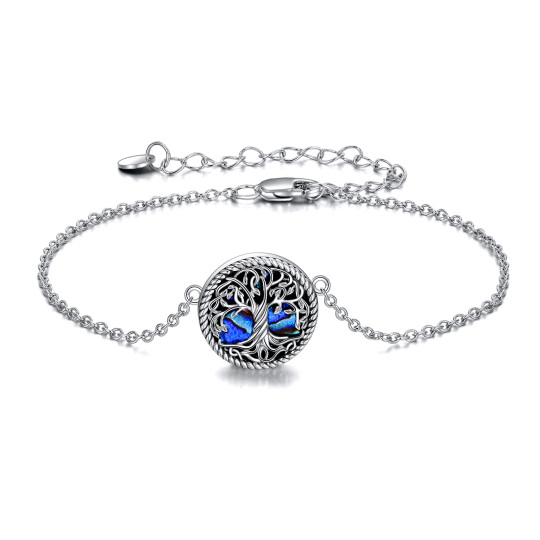 Pulsera de plata de ley Abalone Shellfish Tree Of Life Pendant Anklet