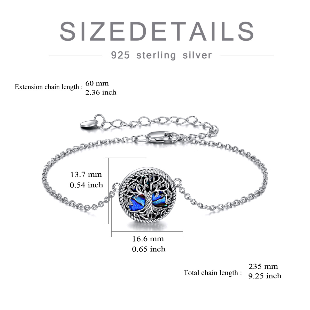 Pulsera de plata de ley Abalone Shellfish Tree Of Life Pendant Anklet-5