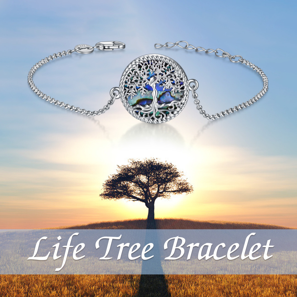 Sterling Silver Abalone Shellfish Tree Of Life Pendant Bracelet-6