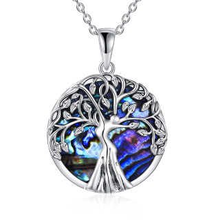 Sterling Silver Abalone Shellfish Tree Of Life Pendant Necklace-8