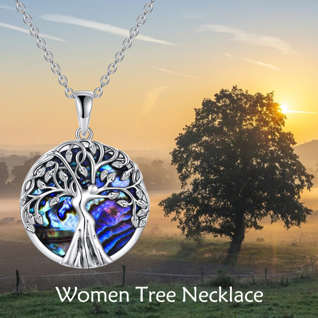 Collar con colgante de plata de ley Abalone Shellfish Tree Of Life-6