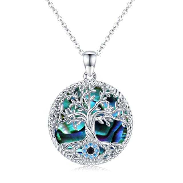 Sterling Silver Abalone Shellfish Tree Of Life Pendant Necklace-1