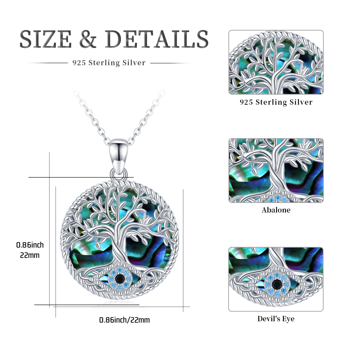 Sterling Silver Abalone Shellfish Tree Of Life Pendant Necklace-4