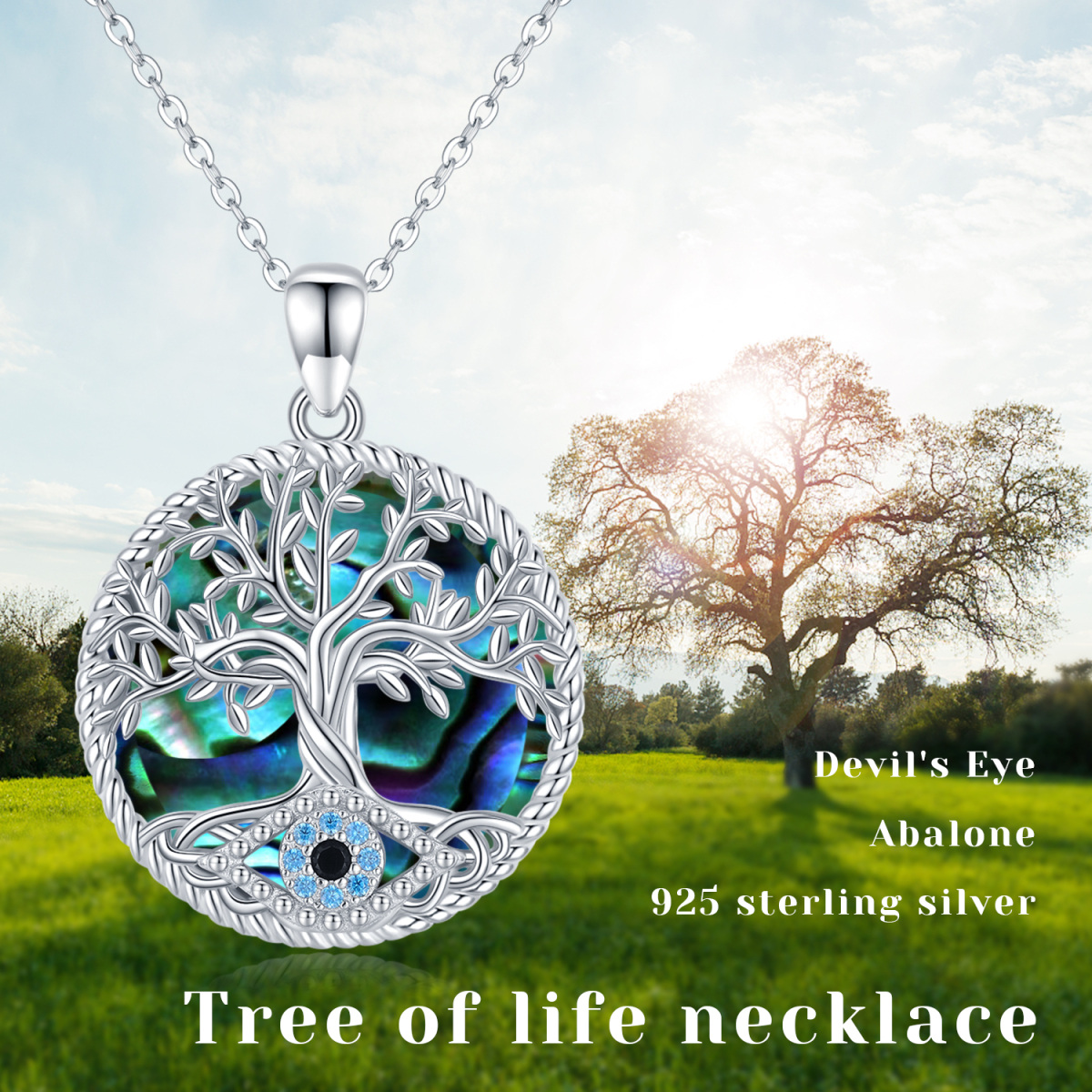 Sterling Silver Abalone Shellfish Tree Of Life Pendant Necklace-5