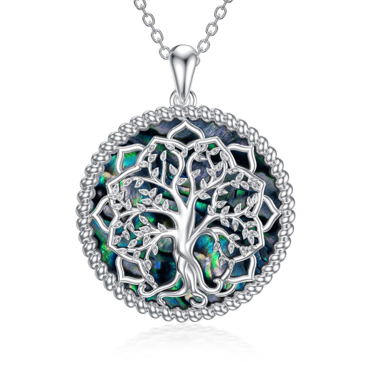 Sterling Silver Abalone Shellfish Tree Of Life Pendant Necklace-1