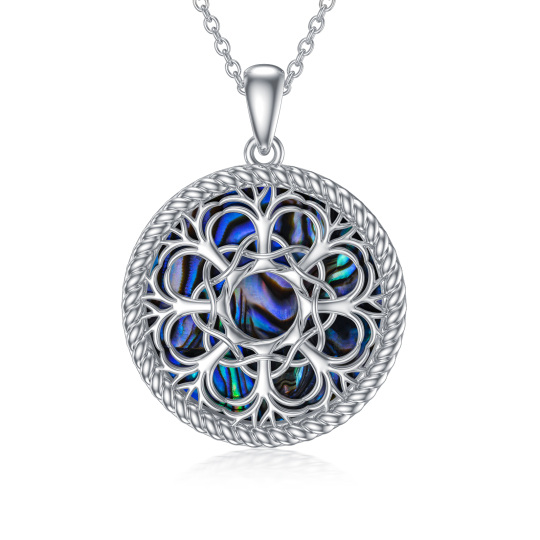 Sterling Silver Abalone Shellfish Tree Of Life Pendant Necklace