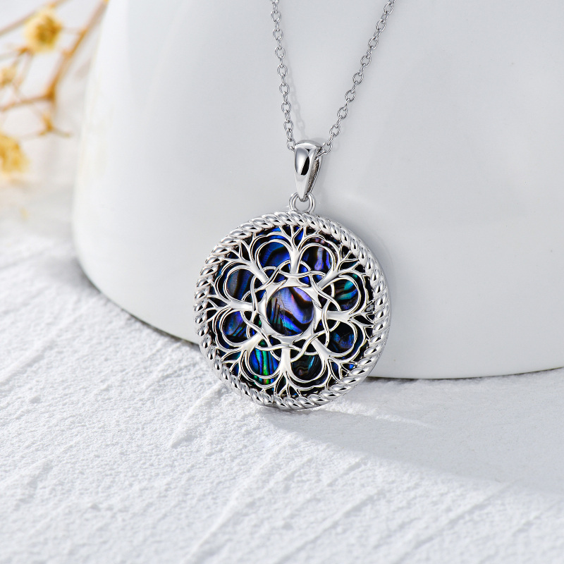 Sterling Silver Abalone Shellfish Tree Of Life Pendant Necklace-3