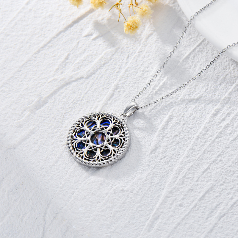 Sterling Silver Abalone Shellfish Tree Of Life Pendant Necklace-4