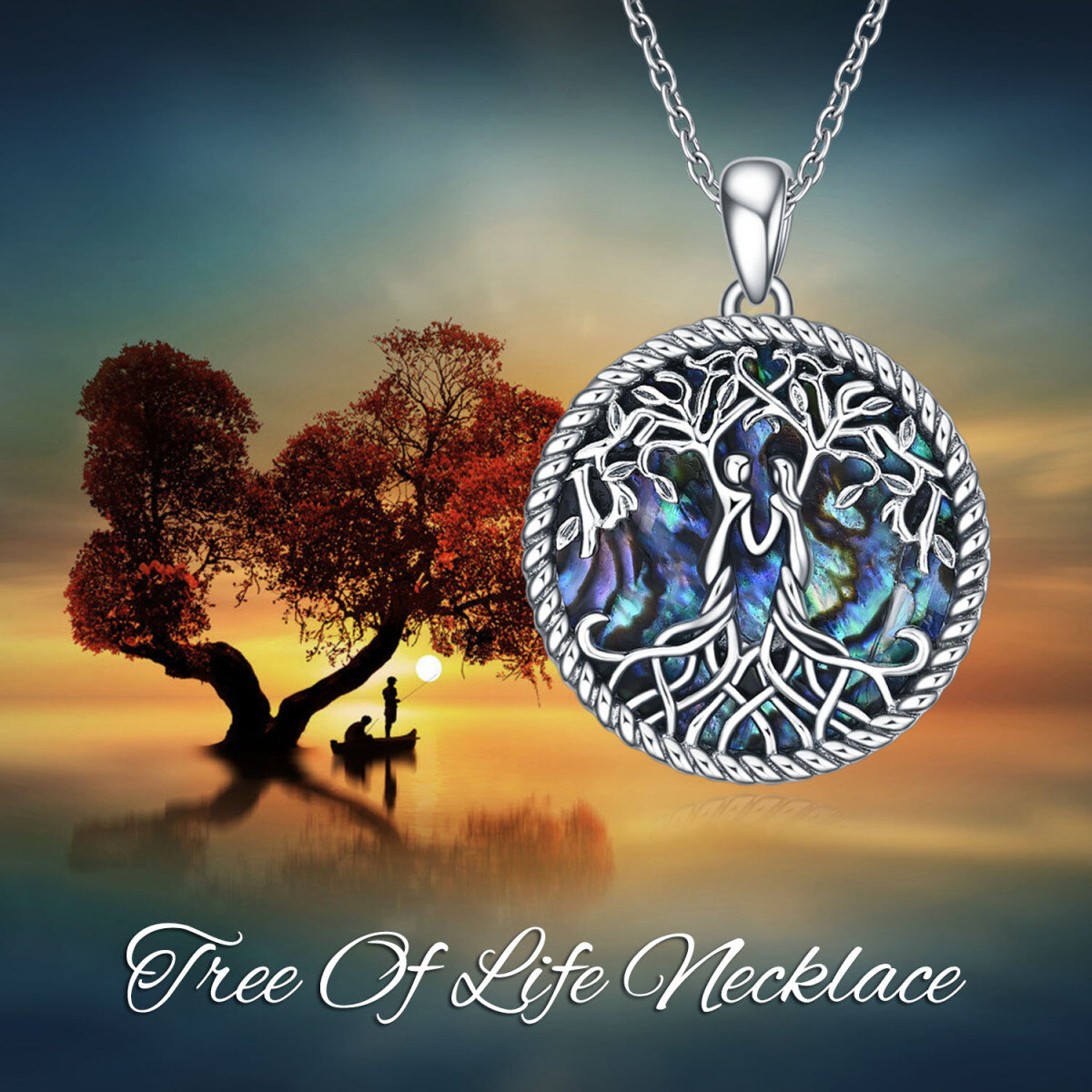 Collier pendentif arbre de vie en argent sterling avec ormeau et coquillages-3