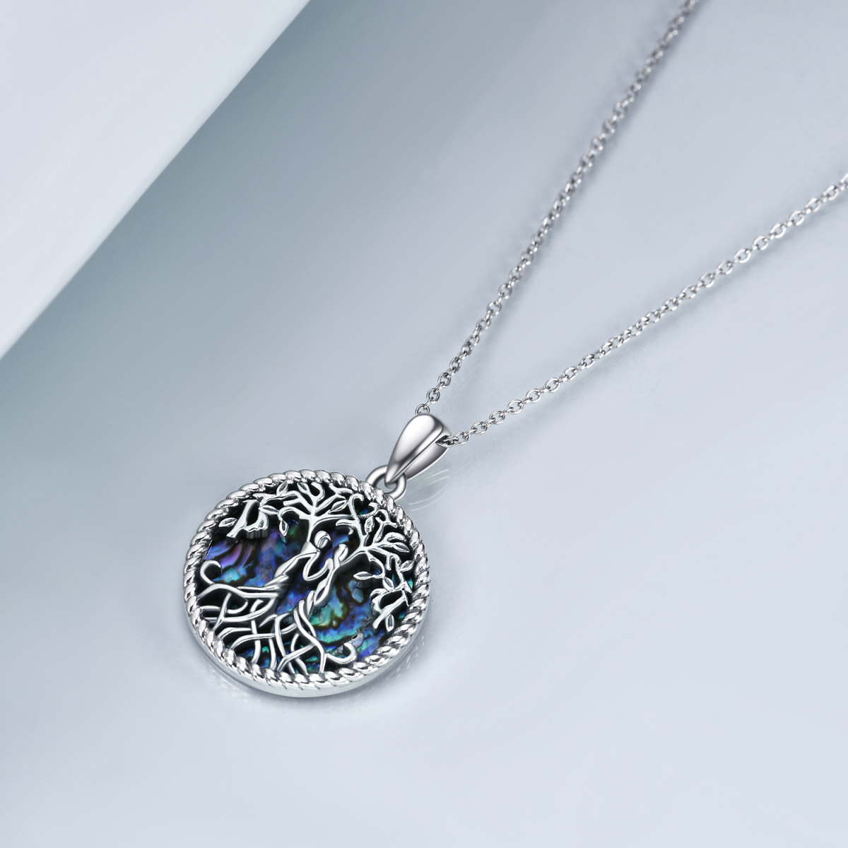 Collier pendentif arbre de vie en argent sterling avec ormeau et coquillages-4