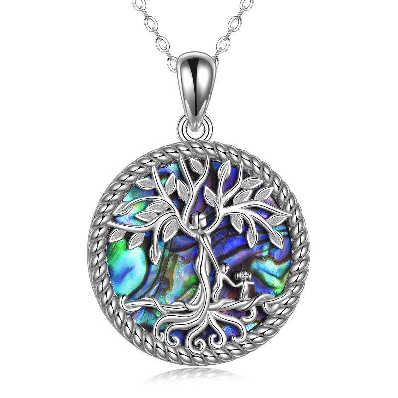 Collar con colgante de plata de ley Abalone Shellfish Tree Of Life-1