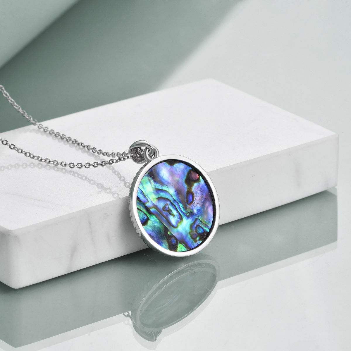 Colar Abalone Shell Tree of Life em prata esterlina banhada a ouro branco-4