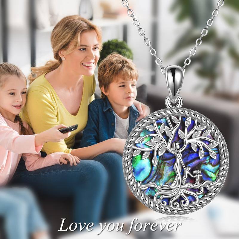 Collar con colgante de plata de ley Abalone Shellfish Tree Of Life-6